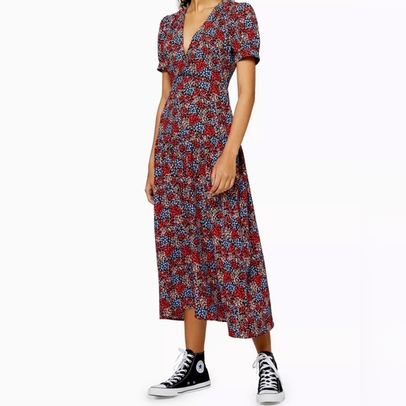Topshop Dresses & Skirts - Topshop Womens Floral Cluster Midi Dress  Sz.4 Pre-owned